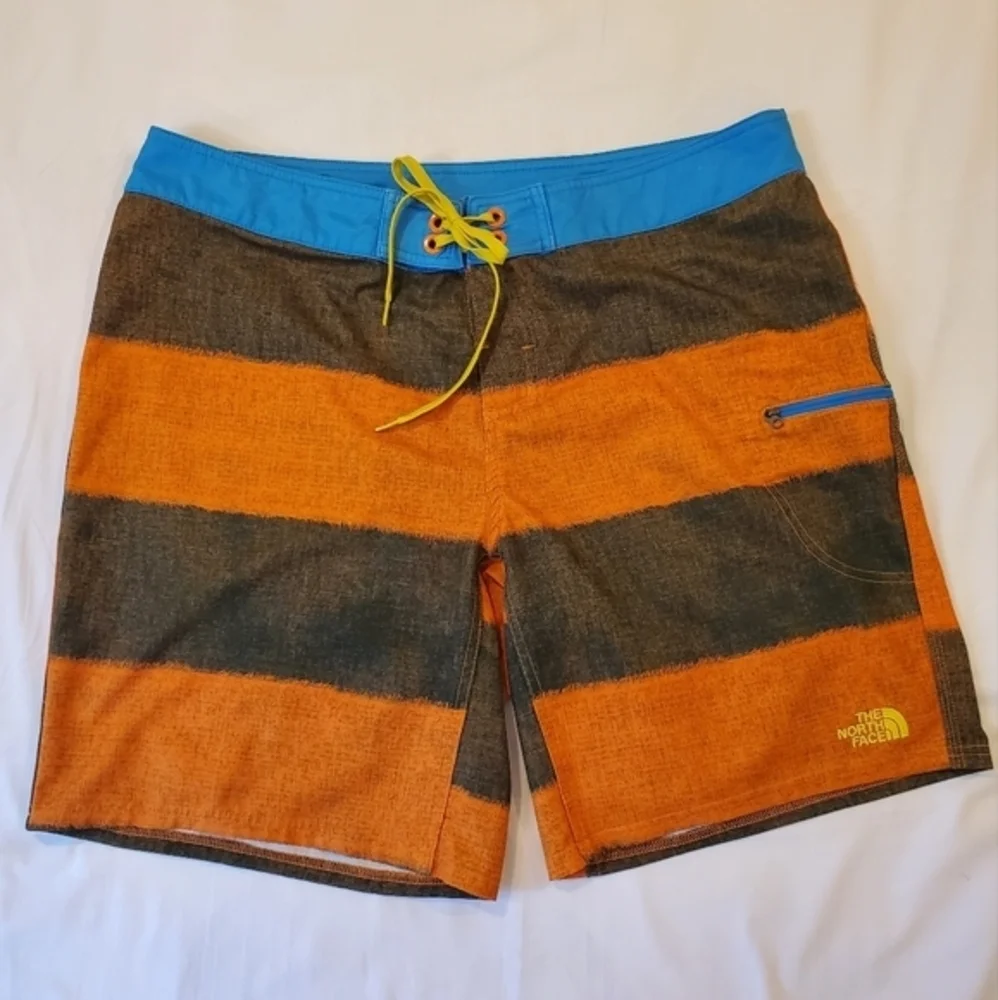 The North Face Board Shorts Men's Size 36‎ Orange and Green Stripe